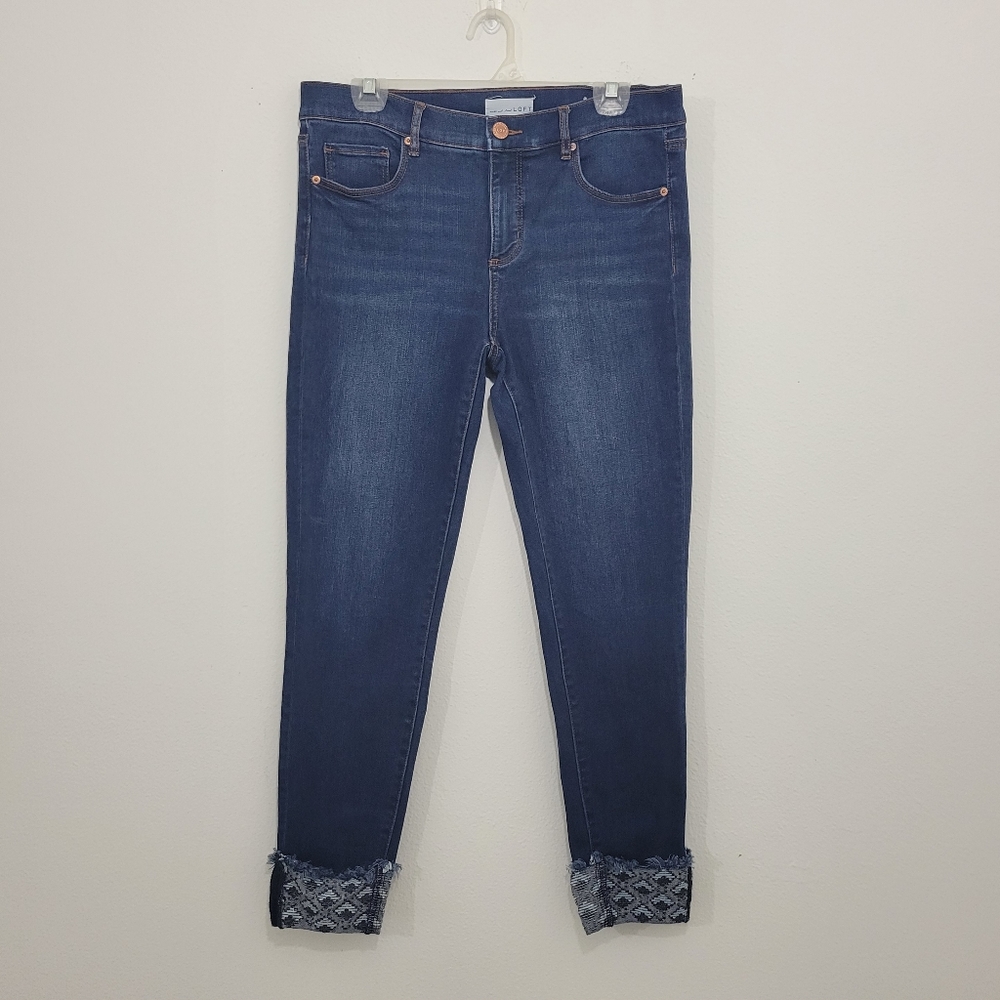 Loft Modern Skinny Embroidered Cuff Jeans
